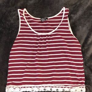 maroon and white striped cropped top